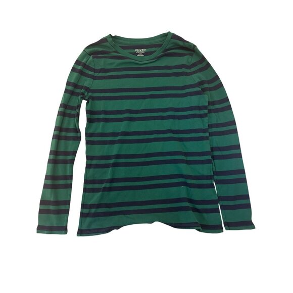Merona Green & Navy Striped Long Sleeve Shirt L Basic Casual - Picture 1 of 4